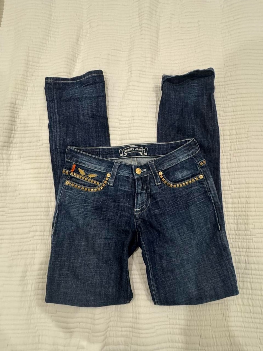 Robin's Jean Dark Blue Skinny Jeans with Studded Pockets